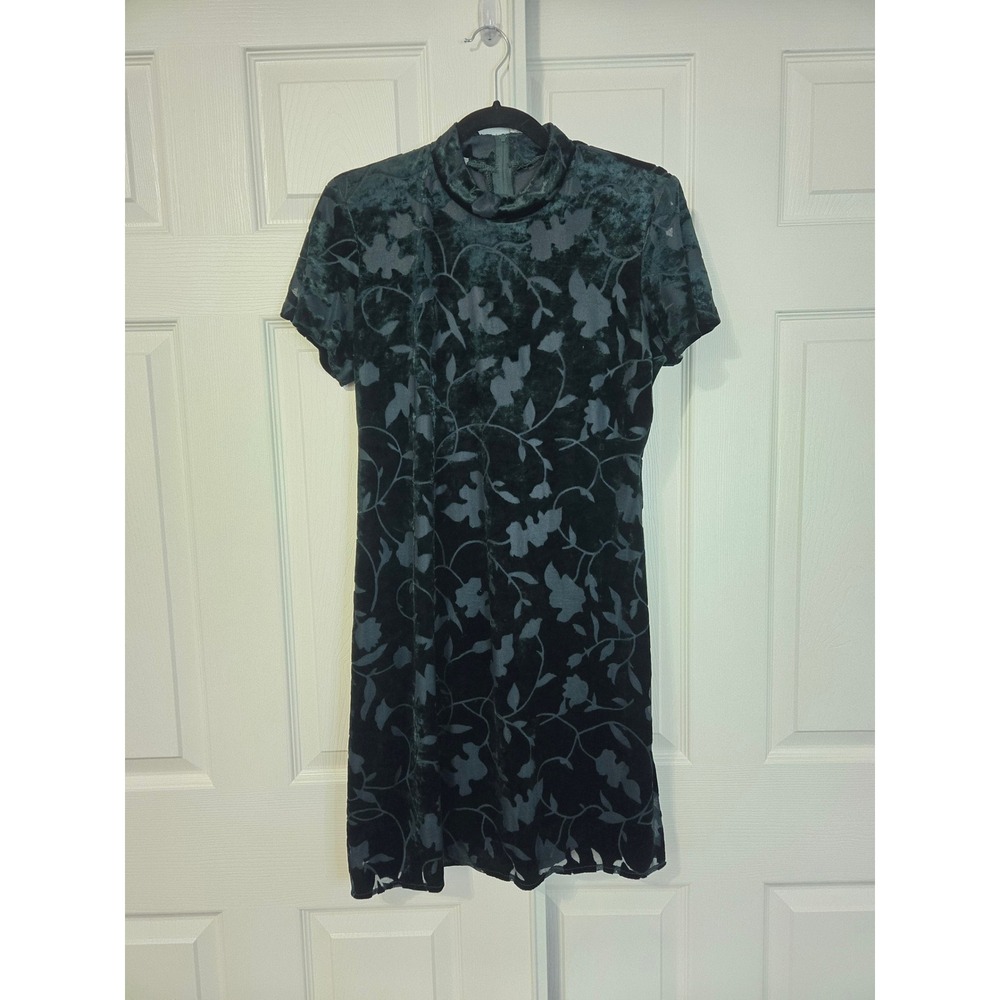 Rabbit Vintage Green Burnout Velvet Floral Mock Neck Mini Dress Size 10